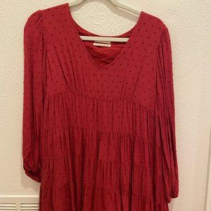 Urban Outfitters Berry Tiered Long Sleeve Dress XS
